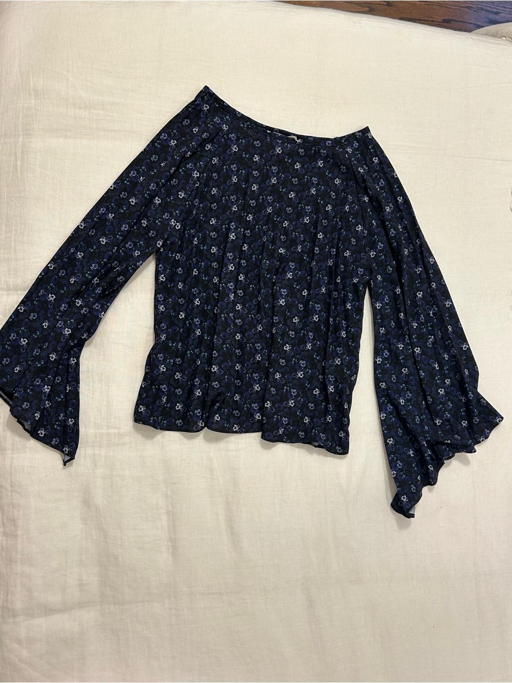Nicole Miller Navy Blue Floral Blouse